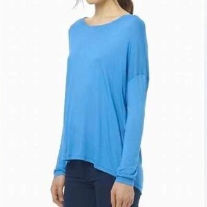 Vince Vibrant Drop Shoulder Long-Sleeve Boat Neck T-Shirt Size XS Blue Minimal